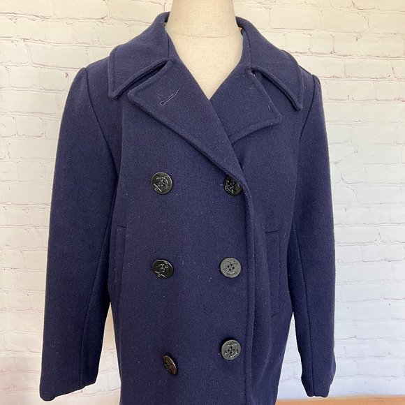 60's Navy Blue Pea Coat - Size Medium/Large -Sears - Picture 1 of 13